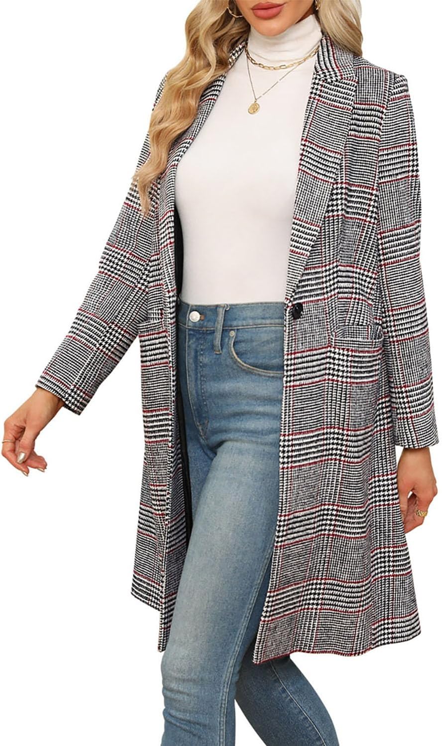 CHICZONE Women's Notch Lapel Double Breasted Mid Long Pea Coat Wool Blend Overcoat Winter Outwear - Image 4