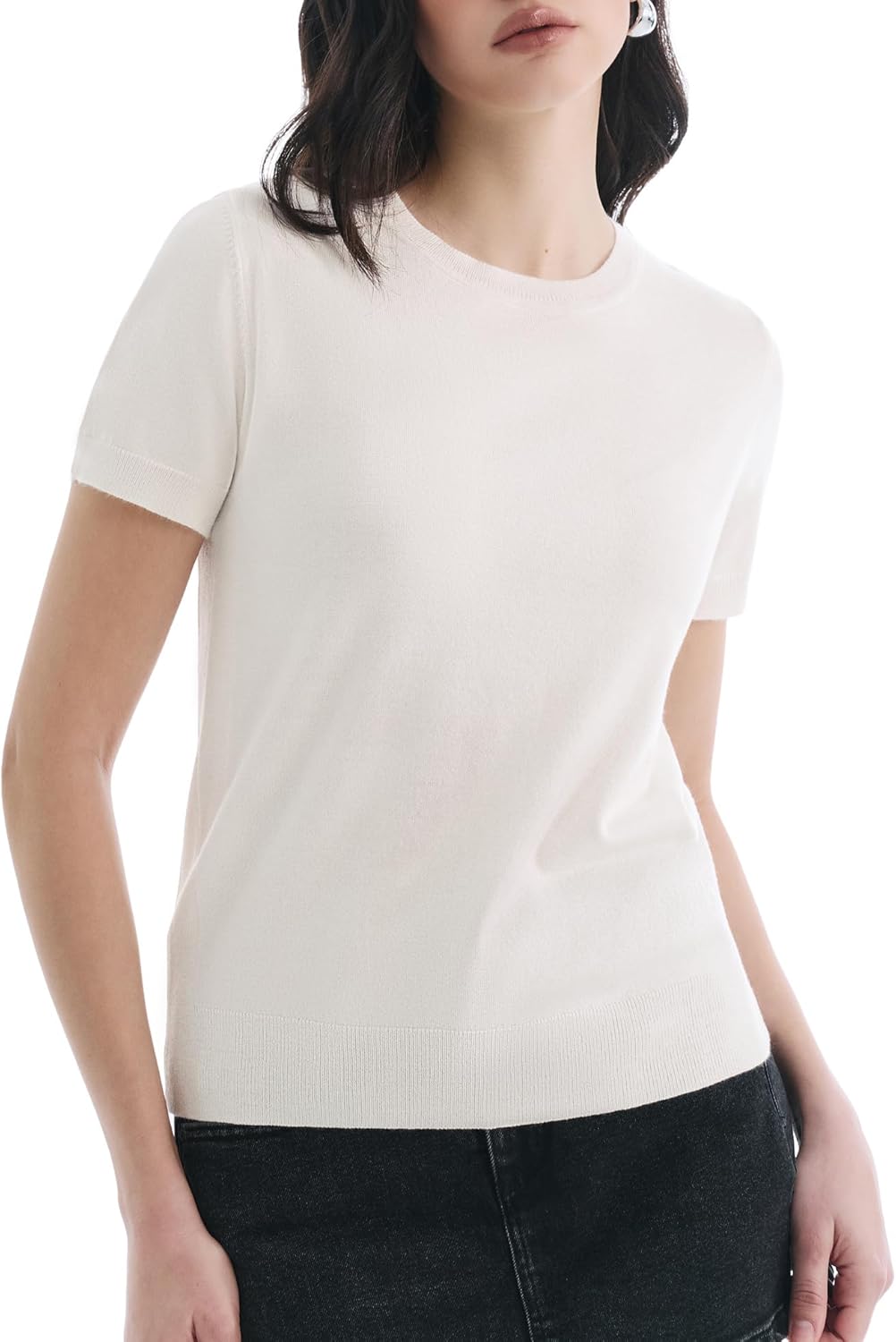 Women's Short Sleeve Sweaters Crew Neck Tops Lightweight Pullover Casual Business Grace in Motion Collection
