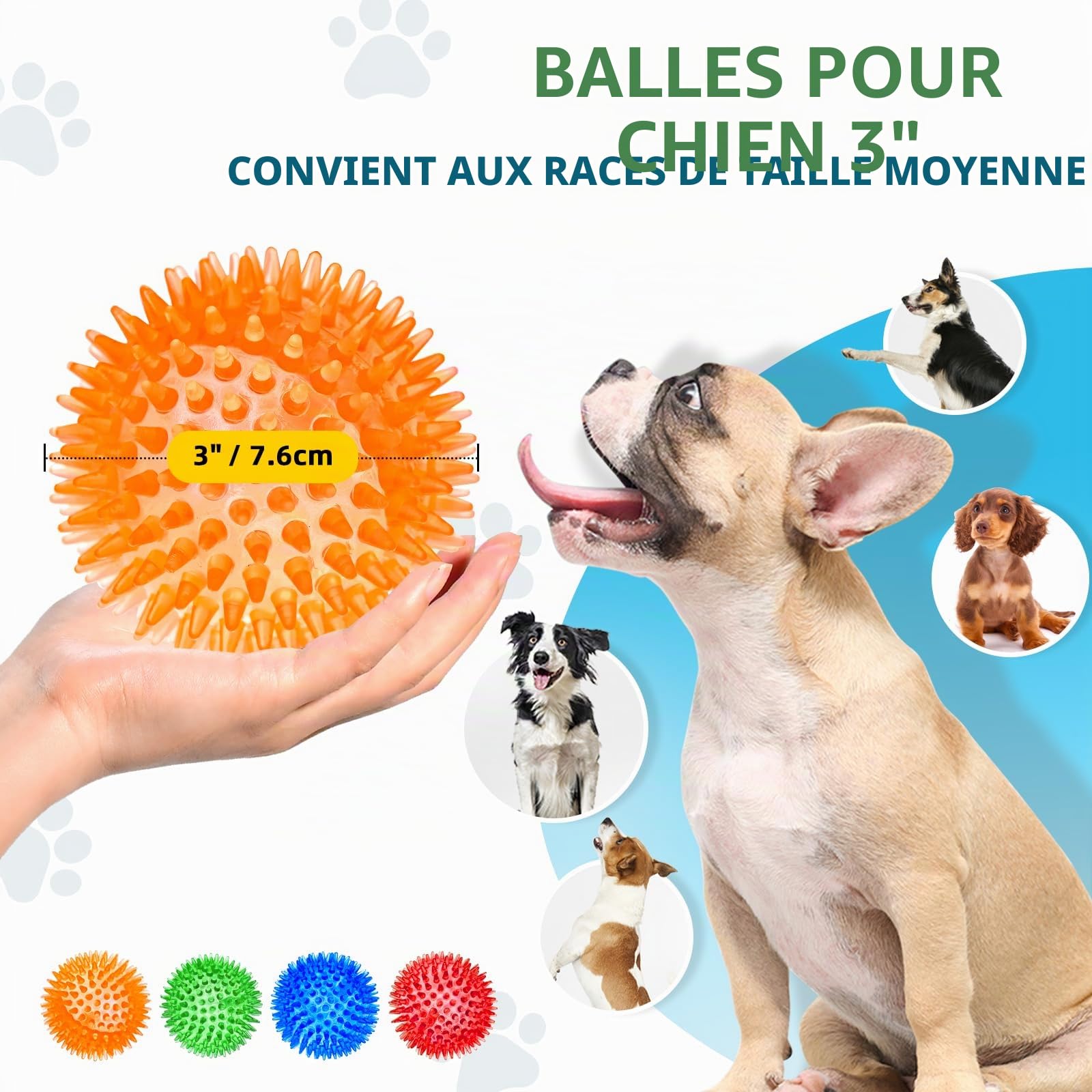 SHARLOVY Balles couineuses de 7,6 cm pour Petits Chiens, 4 Couleurs, balles à Picots pour Chiot, Jouets à mâcher durables pour la Dentition, Jouets indestructibles à rapporter et à entraîner, sans
