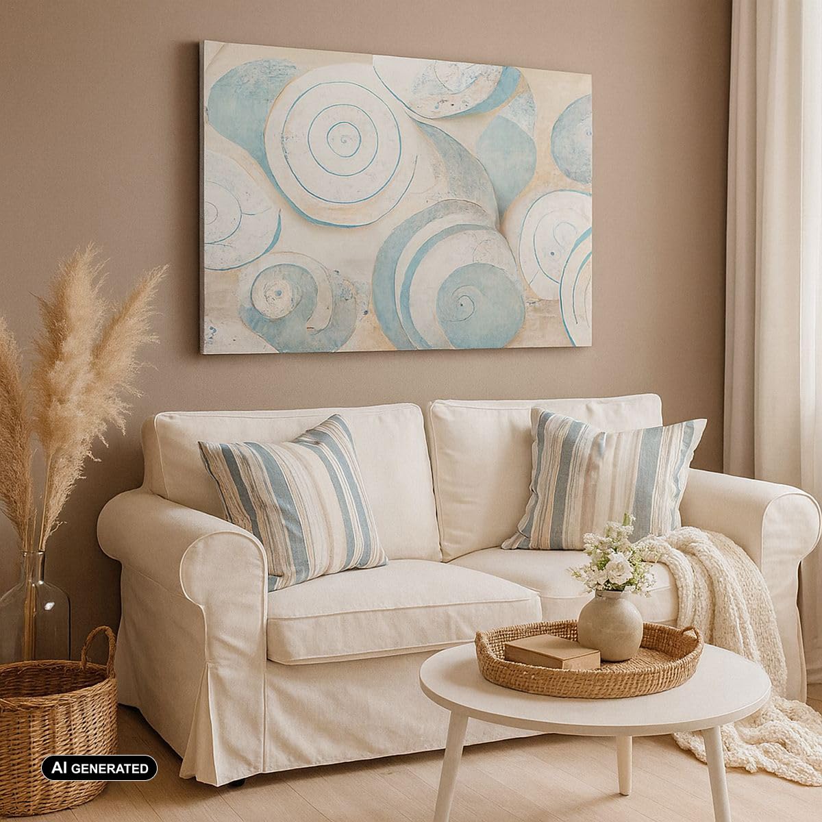 Lienzo Decorativo 120x80cm Moderno Horizontal Abstracto Marino - 5653 | Minimalismo Conchas Brillante Cuadro sobre Lienzo Grande Arte mural Decoración del Hogar Salón Dormitorio Cuadros de Pared