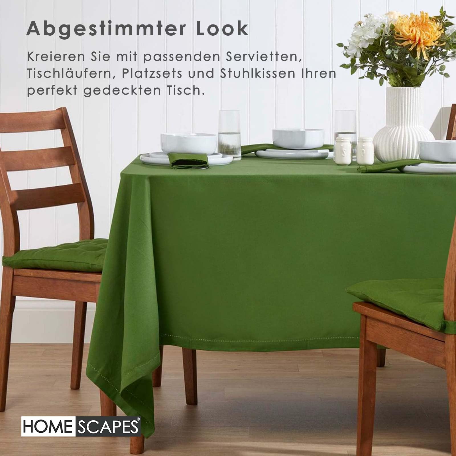 Homescapes Olivgrüne Tischdecke mit Hohlsaum aus 100% Baumwolle 137x228 cm, Tischtuch rechteckig, waschbar & pflegeleicht – Ansicht 8