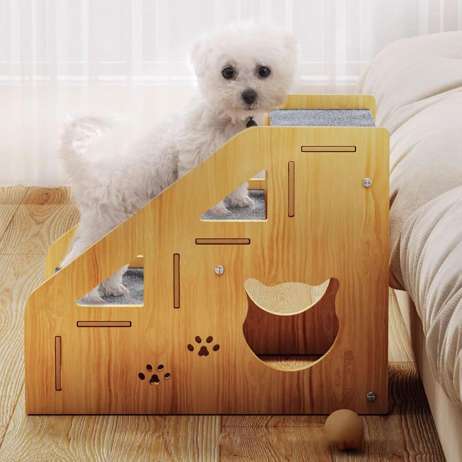 Dog Steps | Wooden Pet Ramp Ladder | 3-Step Stairs for Dogs | for Small Elderly Puppy Sofa Apartment Balcony Terrace
