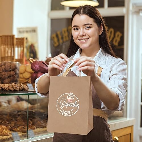 Miniatura 84 de MESHA Bolsas de papel grandes de 10 x 5 x 13 pulgadas, bolsas de papel kraft para compras con asas, paquete de 50 bolsas de regalo grandes, bolsas