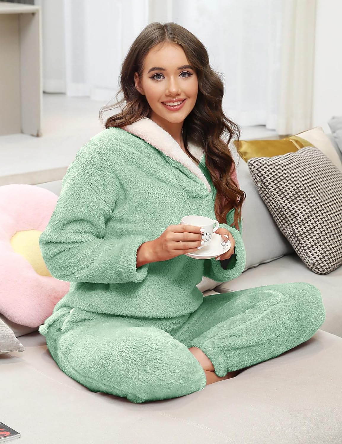 HEEKPEK Fuzzy Pajamas Set for Women Winter Warm Fluffy Loungewear Soft Fleece Pj Pants 2 Piece Plush Sleepwear Lounge Tops - Image 6