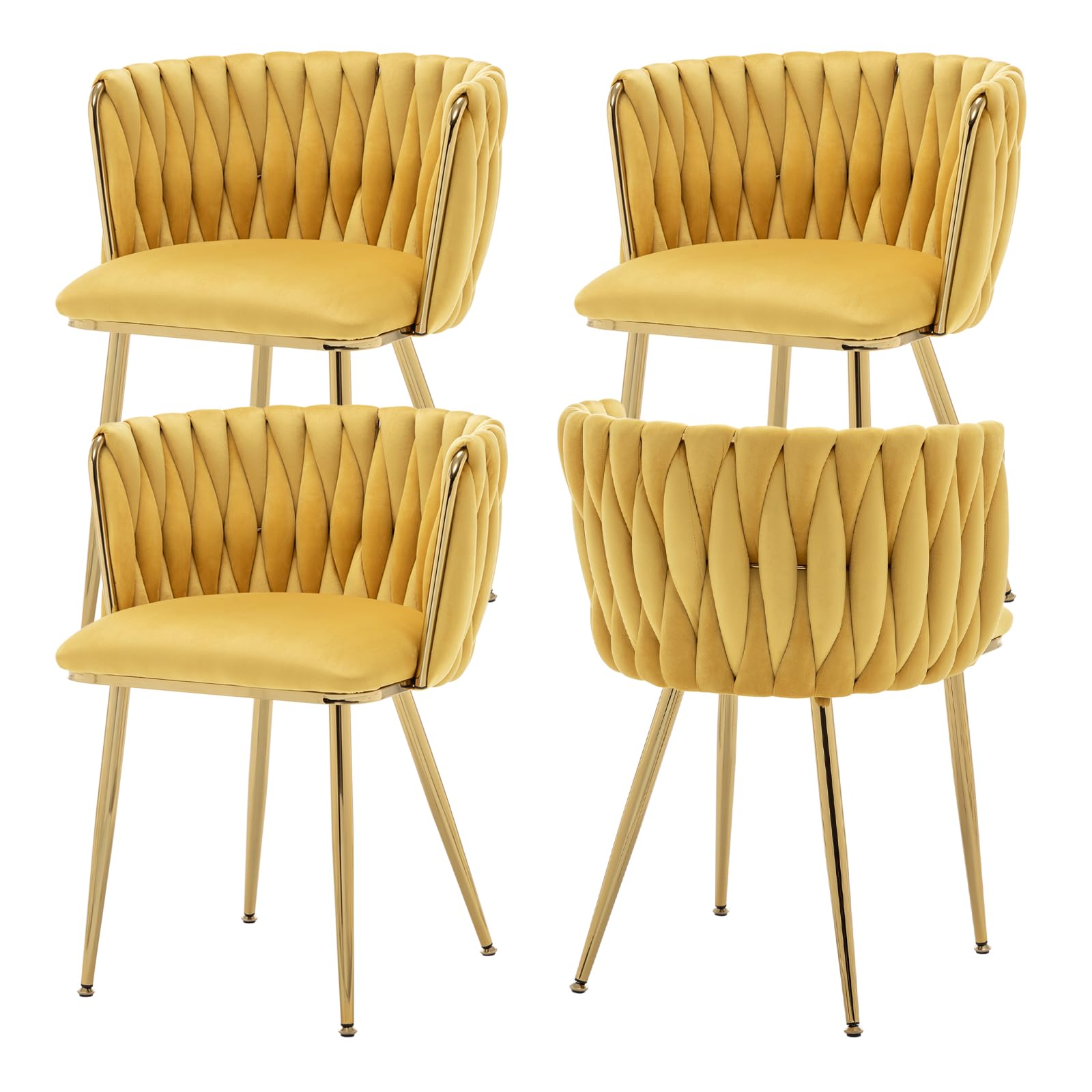 ECHINGLE Velvet Dining Chairs Set of 4, Modern Upholstered Dining Chairs with Gold Metal Legs for Dining Room, Vanity, Kitchen, Living Room(Yellow)
