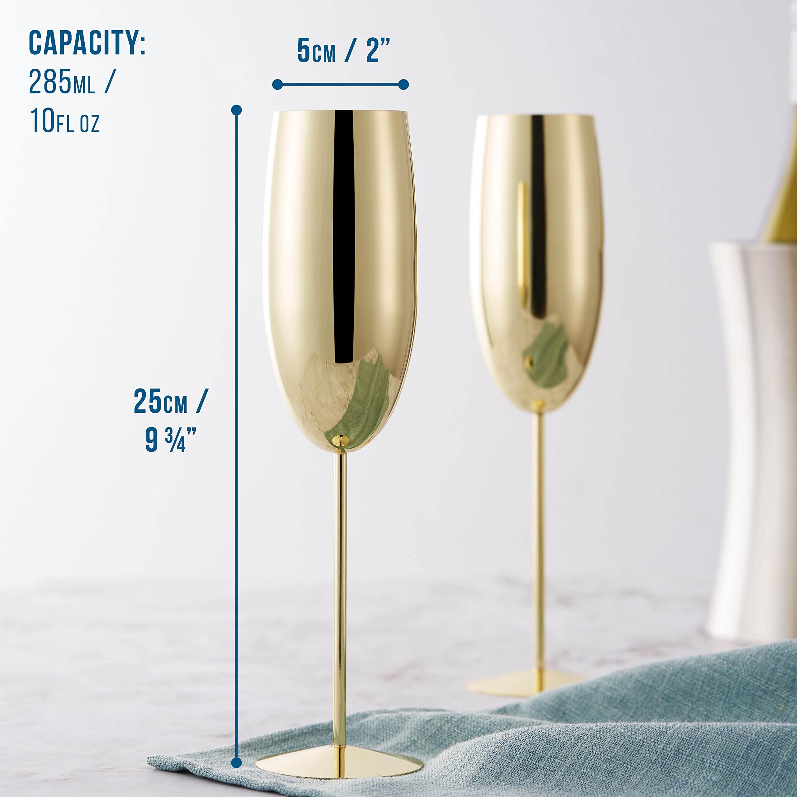 Oak & Steel - 6 Champagnergläser, 280ml - Prosecco-Gläser aus Edelstahl mit Geschenkbox (Gold)