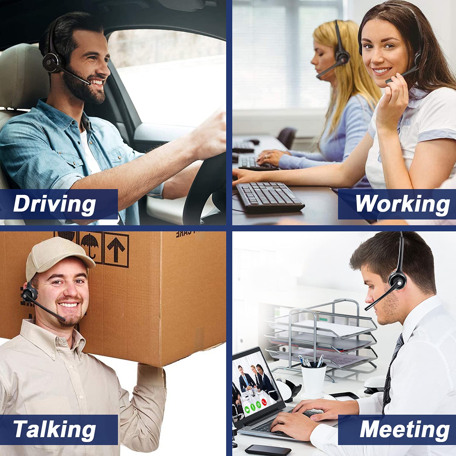 Cuffie Bluetooth Trucker con microfono a cancellazione del rumore, cuffie wireless V5.0 con base di ricarica, 17 ore di conversazione, per casa, ufficio, call center, Skype, Truck Drive