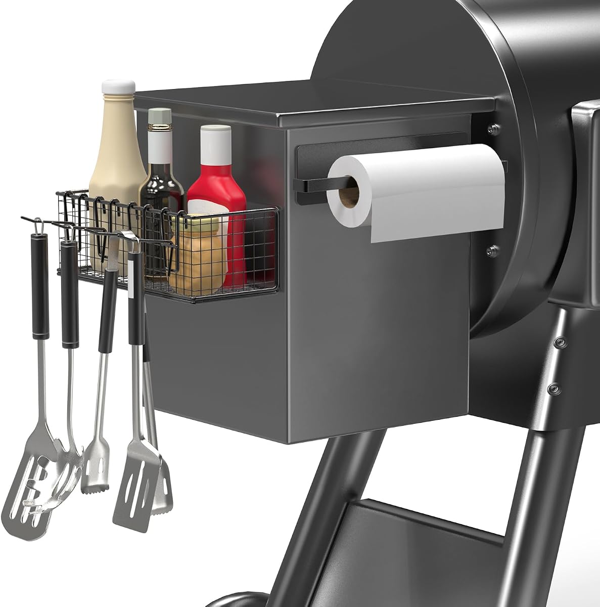 1 Pack Magnetic Storage Bin and Paper Towel Holder for Traeger Smoker Grill | Suit for Traeger Ironwood 885, Pro Series 34, Pro Series 22, Pro D2 575, Pro 780, Ironwood 650, Z-Grills, Pit boss