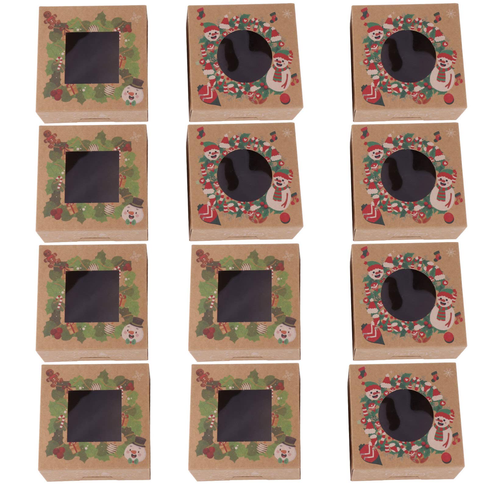 Cabilock 12 Pezzi Scatole per Biscotti Natalizi Scatole per Torte Vacanze Natalizie per Dolci da Forno con Finestre per Caramelle per Regali