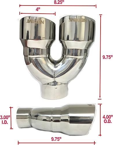 Miniatura 9 de NETAMI 3 "entrada a 4" Quad Staggered Outlet Puntas de escape de acero inoxidable doble pared negro cromado acabado un par