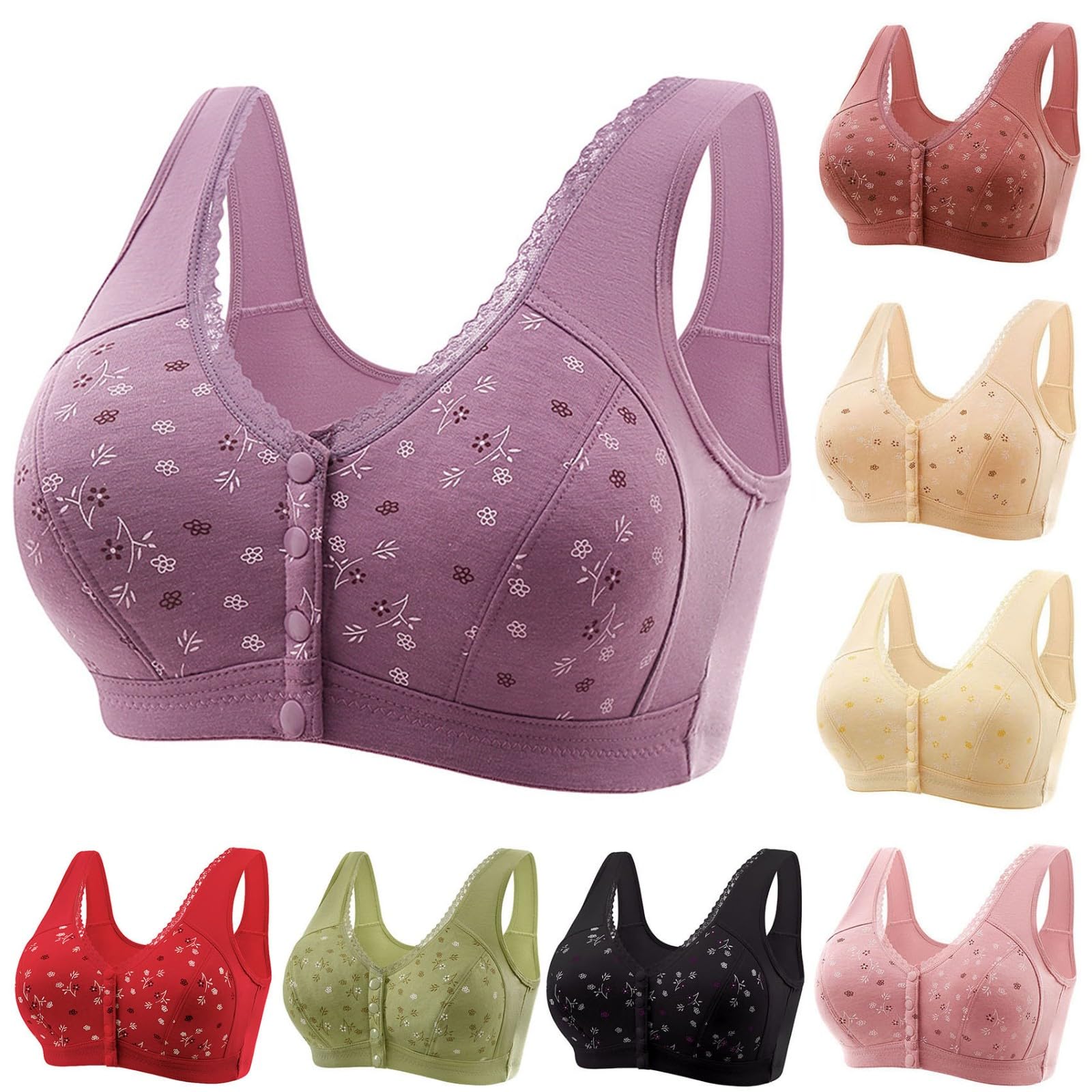 Ellymuse Daisy Bras for Senior Women 2025 Frount Closure Full Supportive Underwear Old Ladies Push Up Everyday Bra