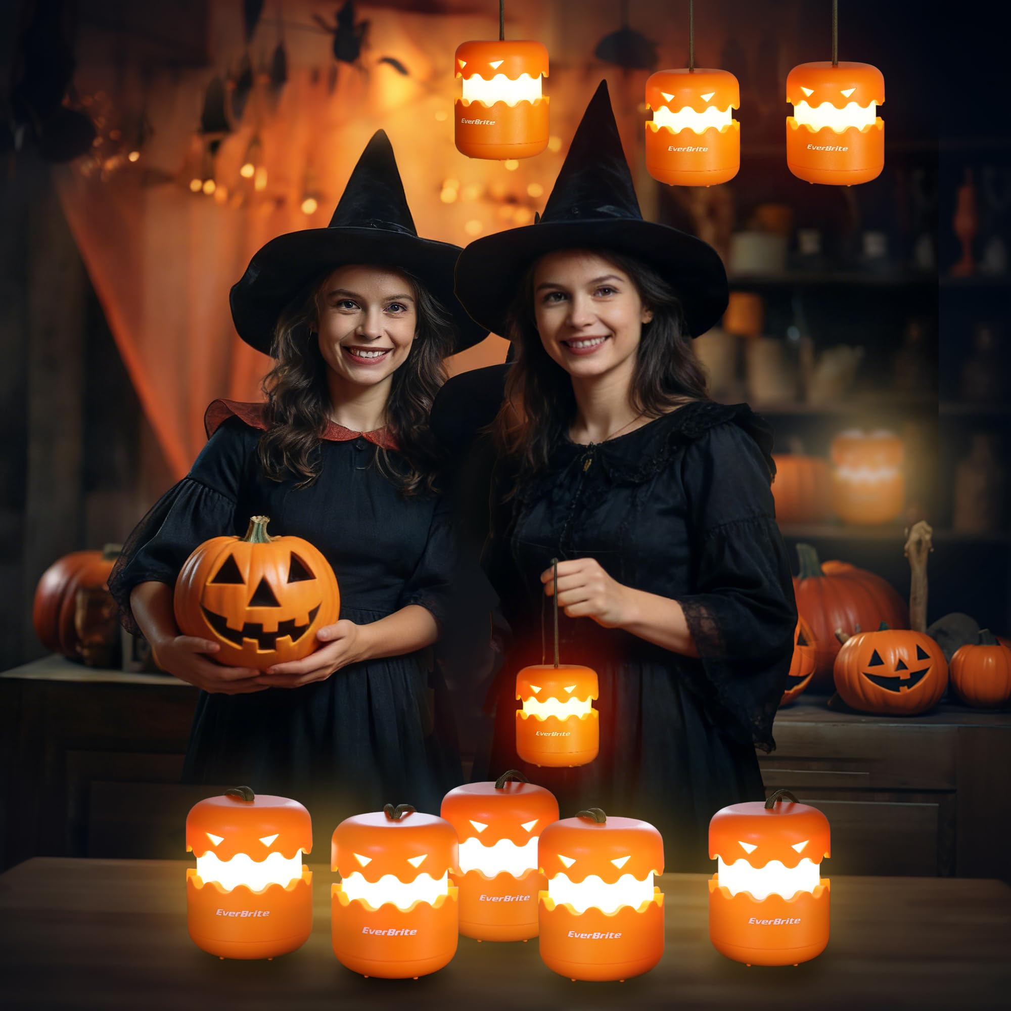 EverBrite Halloween pompoen lantaarn 3 stuks draagbaar, Allerheiligen geschenken voor kinderen, Halloween decoratie buiten licht, kleine Halloween LED-verlichting met 9 AAA-batterijen