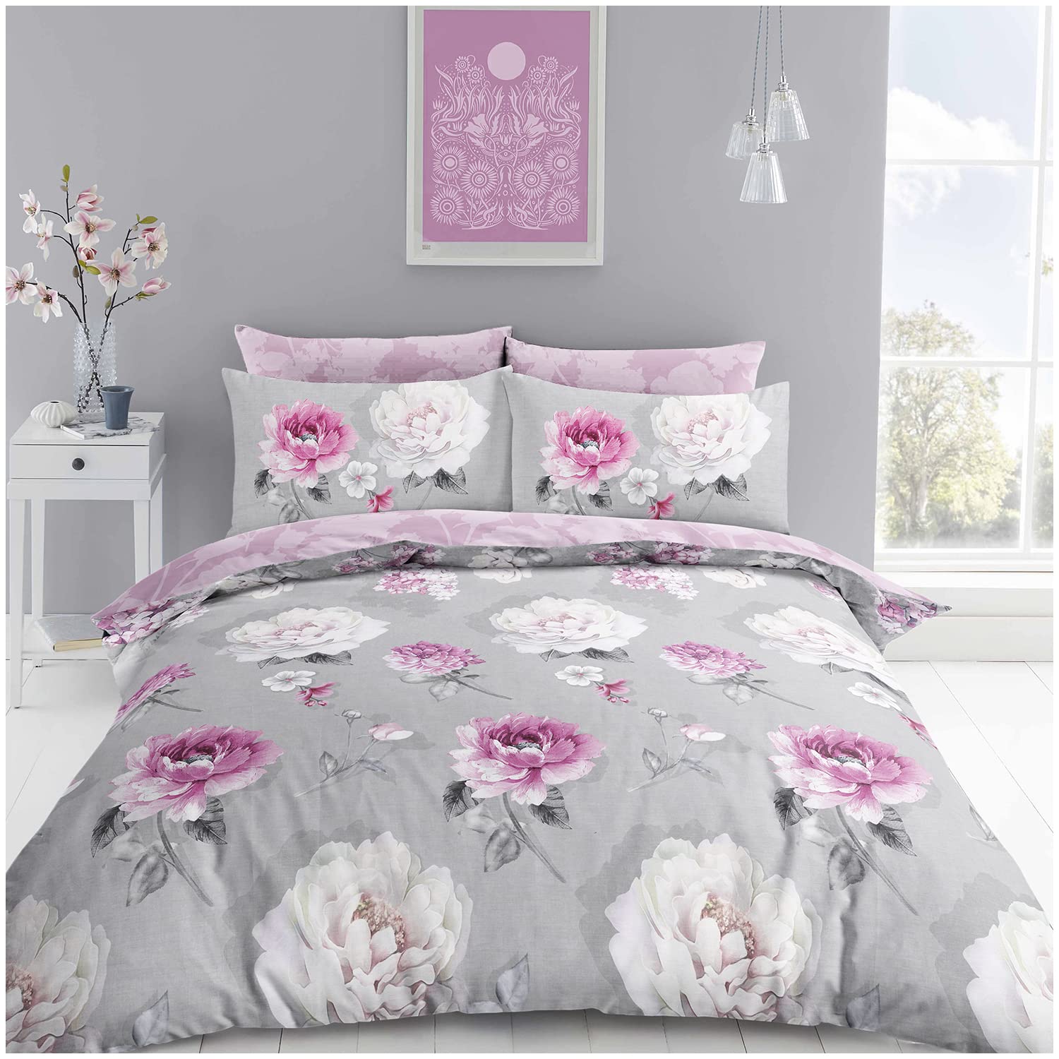 Super Dreamer Botanical Duvet Cover, Fitted Sheet With Pillow Cases, 4 Piece Floral Bedding & Linen
