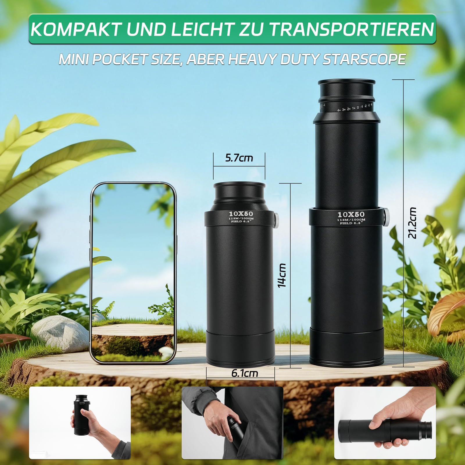 Monokular 10x50 FMC – Wasserdichtes Fernrohr mit Metallgehäuse für Vogelbeobachtung Outdoor Reisen