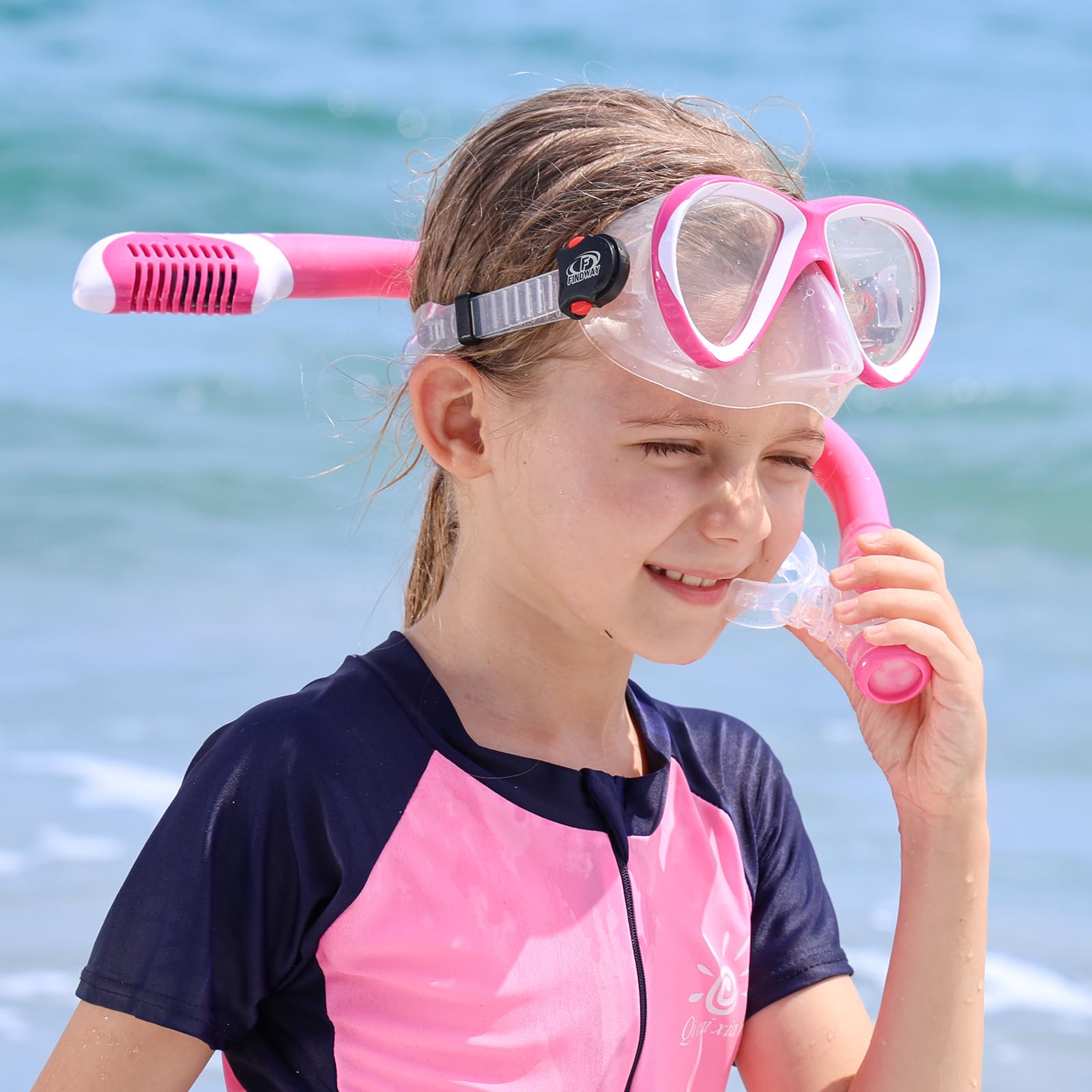 Findway Okulary do nurkowania dla dzieci, okulary do pływania dla chłopców i dziewczynek, maska do nurkowania dla dzieci, panoramiczna regulacja 180°, pasek silikonowy, ochrona przed wyciekiem, maska