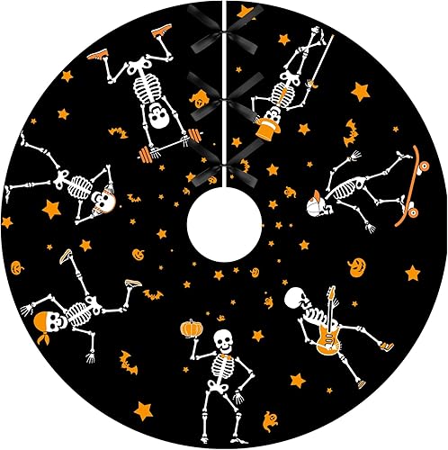 Falda de esqueleto de árbol de Halloween de 36 pulgadas, divertidas calaveras de calabaza, calabaza negra y naranja, decoración del hogar,