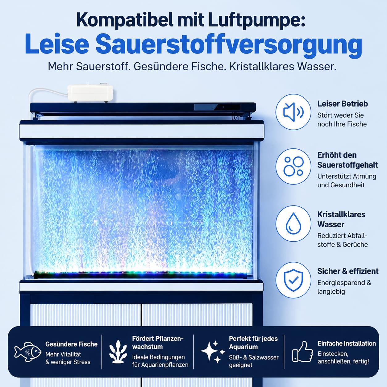LED Sprudelstein fürs Aquarium, RGB Luftausströmer mit 7-Farben-Wechsel, tauchbare Aquarium Beleuchtung und Luftblasenleiste für Süß- und Meerwasser