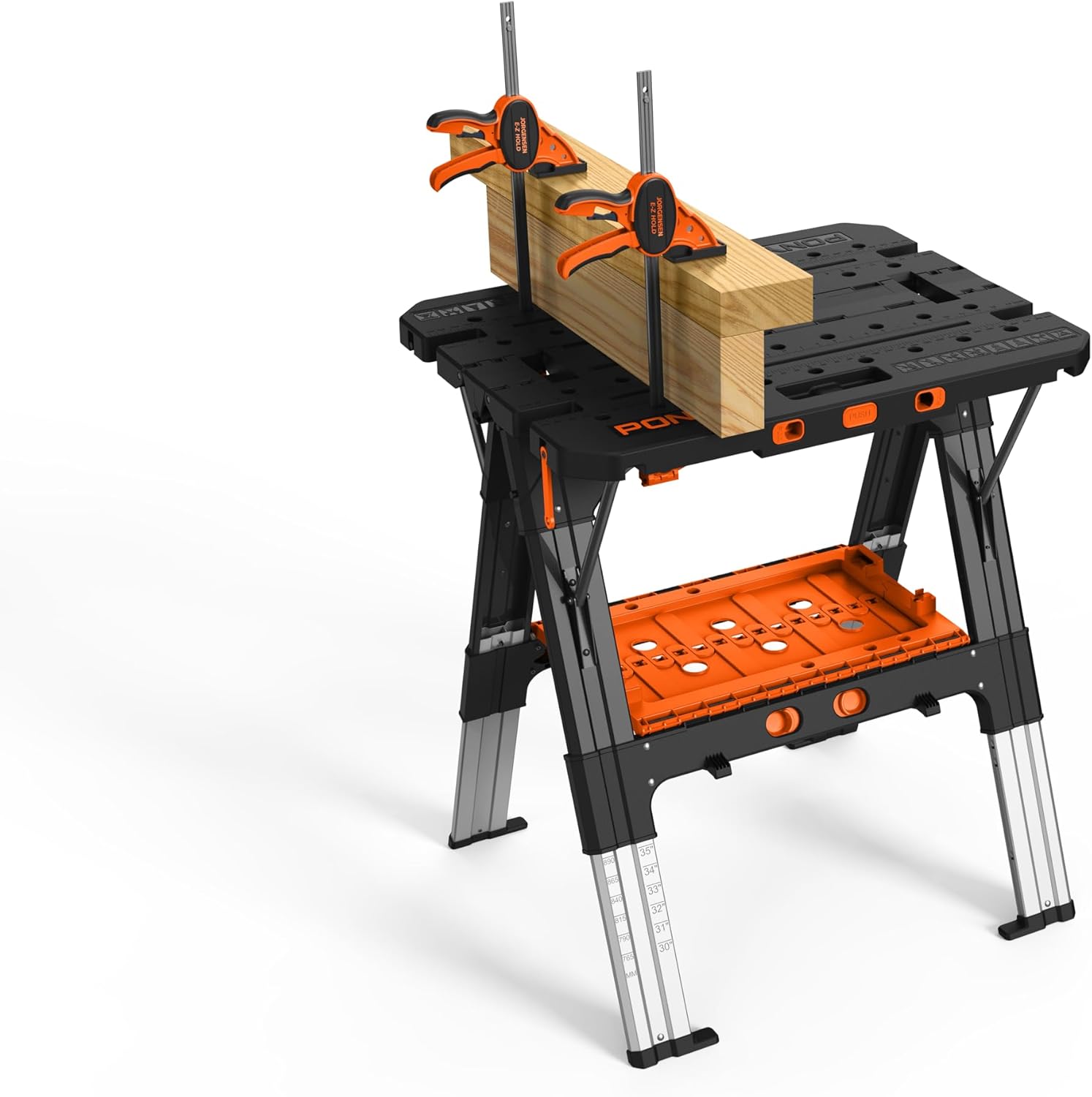 PONY Jorgensen 2-in-1 Heavy Duty Folding Worktable, Collapsible Portable Workbench and Sawhorse with Adjustable Height and 1000 lb Capacityfor Garage, Workshop, and Jobsite (60P)