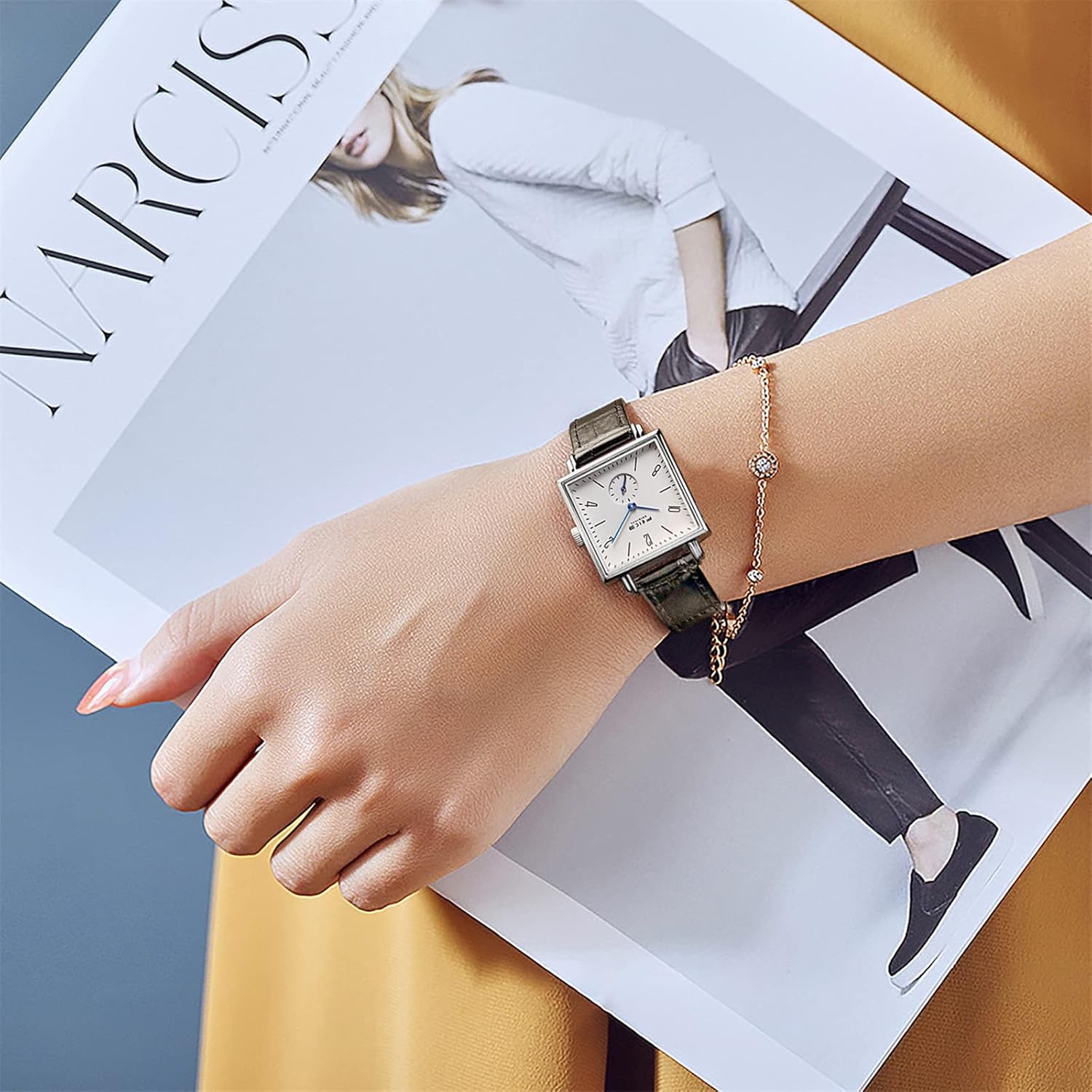 FEICE Orologio al Quarzo Donna Orologio Quadrato Bauhaus Orologio Analogico da Moda FG301