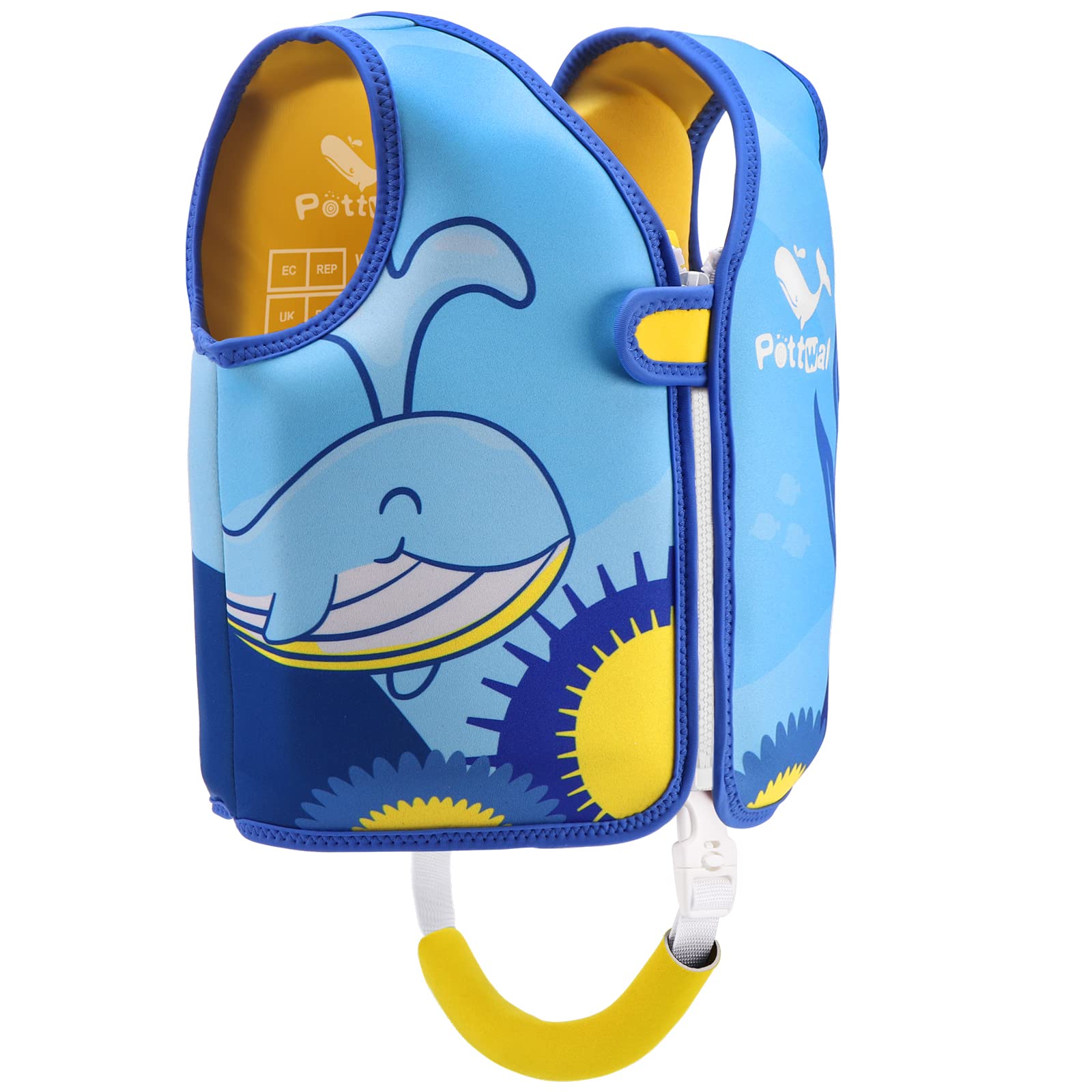 Pottwal Chaleco de Natación para Niños - Ayuda a la Flotabilidad - Hecho de Neopreno y EPE - con Correa Ajustable en la Entrepierna