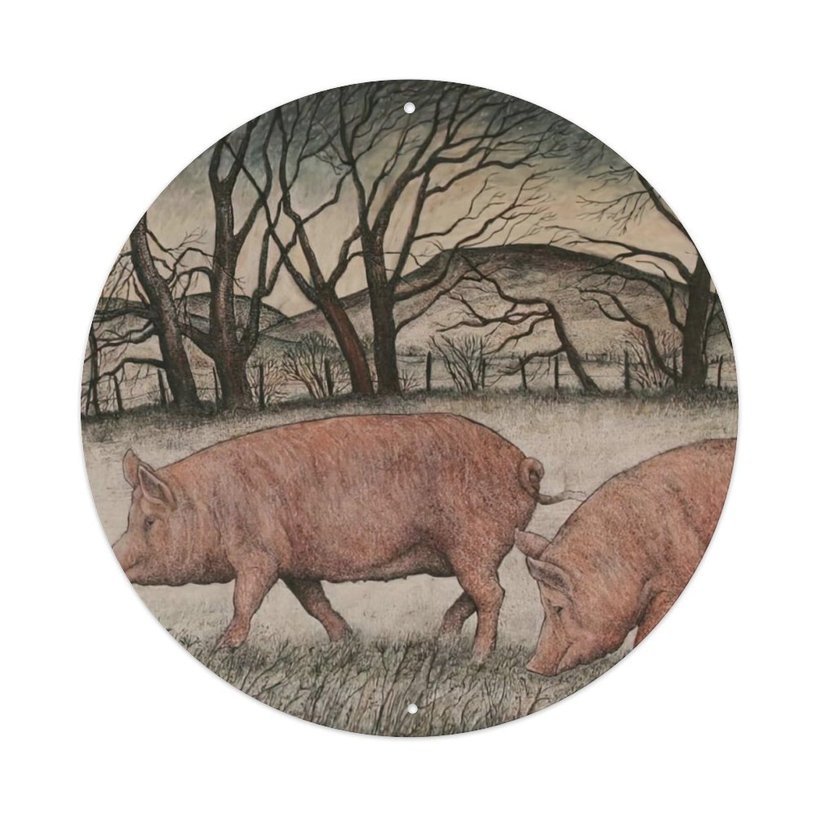 Animal Artwork Two Pigs on The Grass Vintage Metal Tin Sign Plaque Wall Decor for Cafe, Club Bar, Office, Garden Metal Poster 8x8Inch