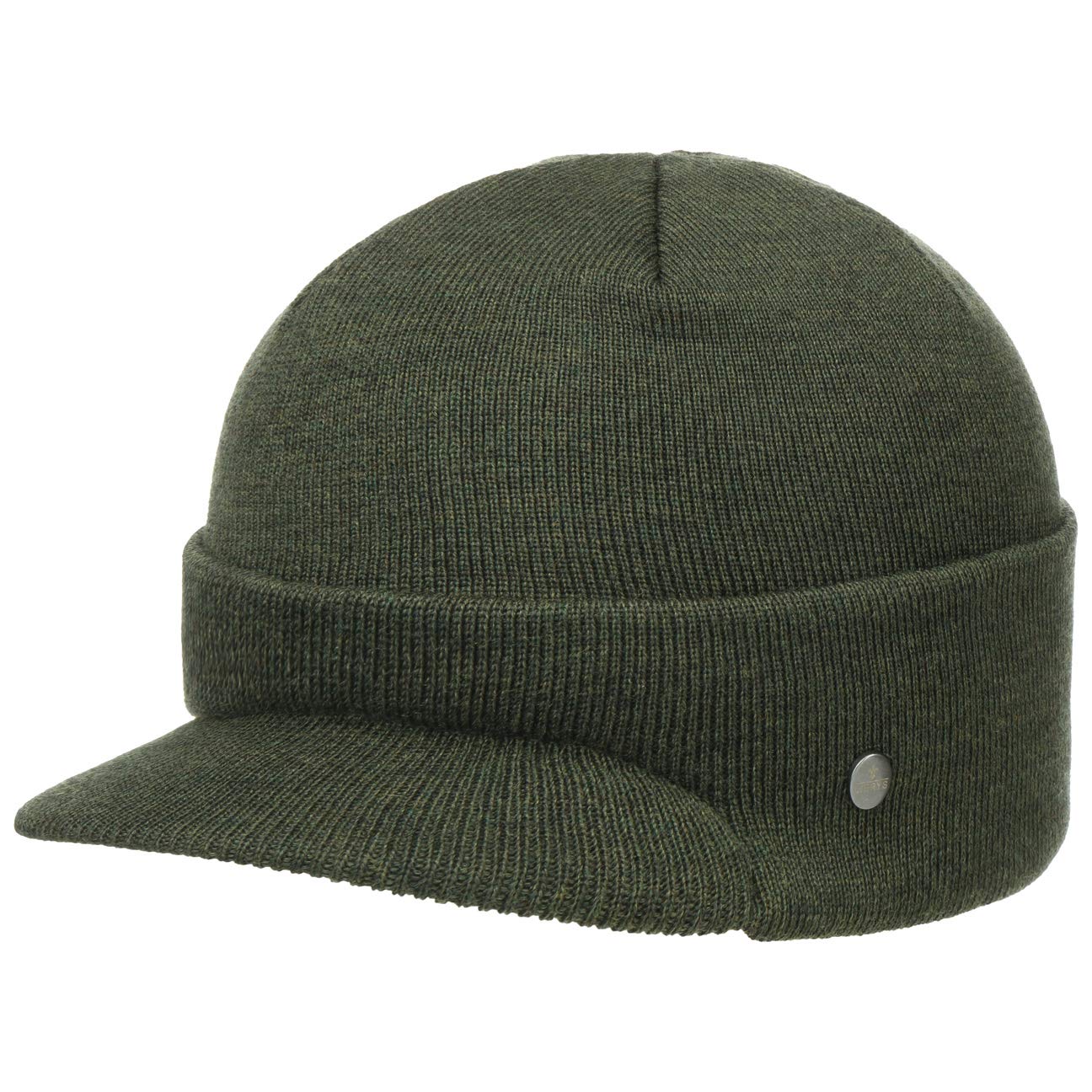 Lierys Fine Merino Knitted Hat Ladies’/Men’s (Visor 4.8 cm) - Winter hat Made of Merino Wool - Knitted hat in one Size (54-59 cm) - Cap with Visor Autumn/Winter Olive One Size