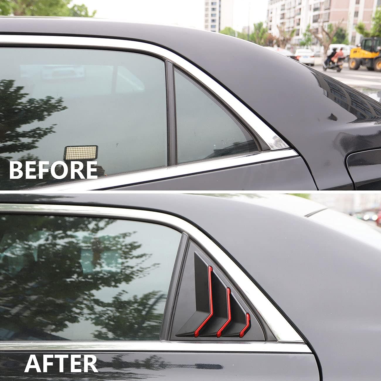 crosselec Side Window Louvers Air Vent Scoop Shades Cover Blinds ABS for Chrysler 300 2015-2021（Matte Black-Red Line）