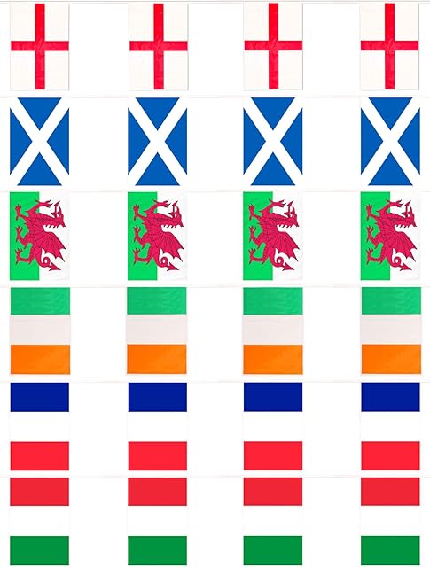 Six Nations Flag Bunting Decoration - 60m 198ft - 120 Flag - Plastic all Weather - England, Scotland, Wales, Ireland, France & Italy Banner - Hang on Windows, Doors - Indoor Outdoor Use
