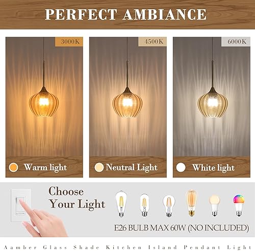 Miniatura 7 de Paquete de 2 colgantes de cristal ámbar, 7 pulgadas, modernas, doradas, vintage, mini lámpara colgante de techo para cocina, isla, comedor, baño,