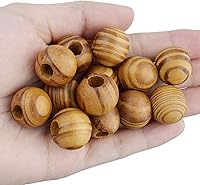 Vista 6 de Natural Wooden Beads, 100 Pieces 18mm Diameter Round Loose Spacer Beads Large Hole (6.5mm) Wooden Craft Beads with Beautiful Grain for DIY Handmade