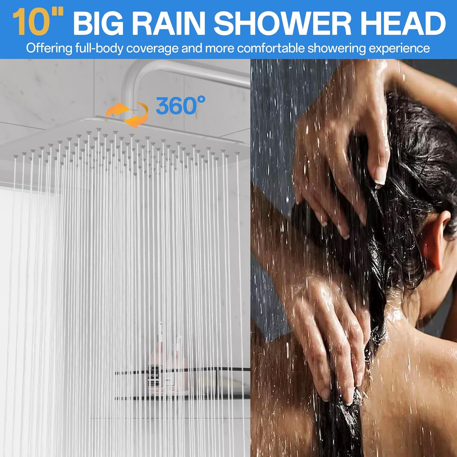 High Pressure Rain Shower Head Combo: Upgrade Dual Shower Head,10" Fixed Rainfall Showerhead,7 Spray Handheld Shower Heads,Adjustable Bar(Up to 13.4"),71" Hose,Tall People Friendly,Chrome