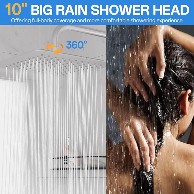 Regadera de Lluvia Alta Presión Doble, 10 Pulgadas Fija y 7 Funciones de Mano miniatura 5