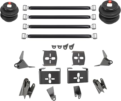KUAFU Triangulated 4 Link Suspension Kit & 2600LBS Air Ride Bags & Weld on | Mount Bracket Kit Rear Universal for 3.25" Axle Size Trucks Cab Chassis Hotrod Ratrod