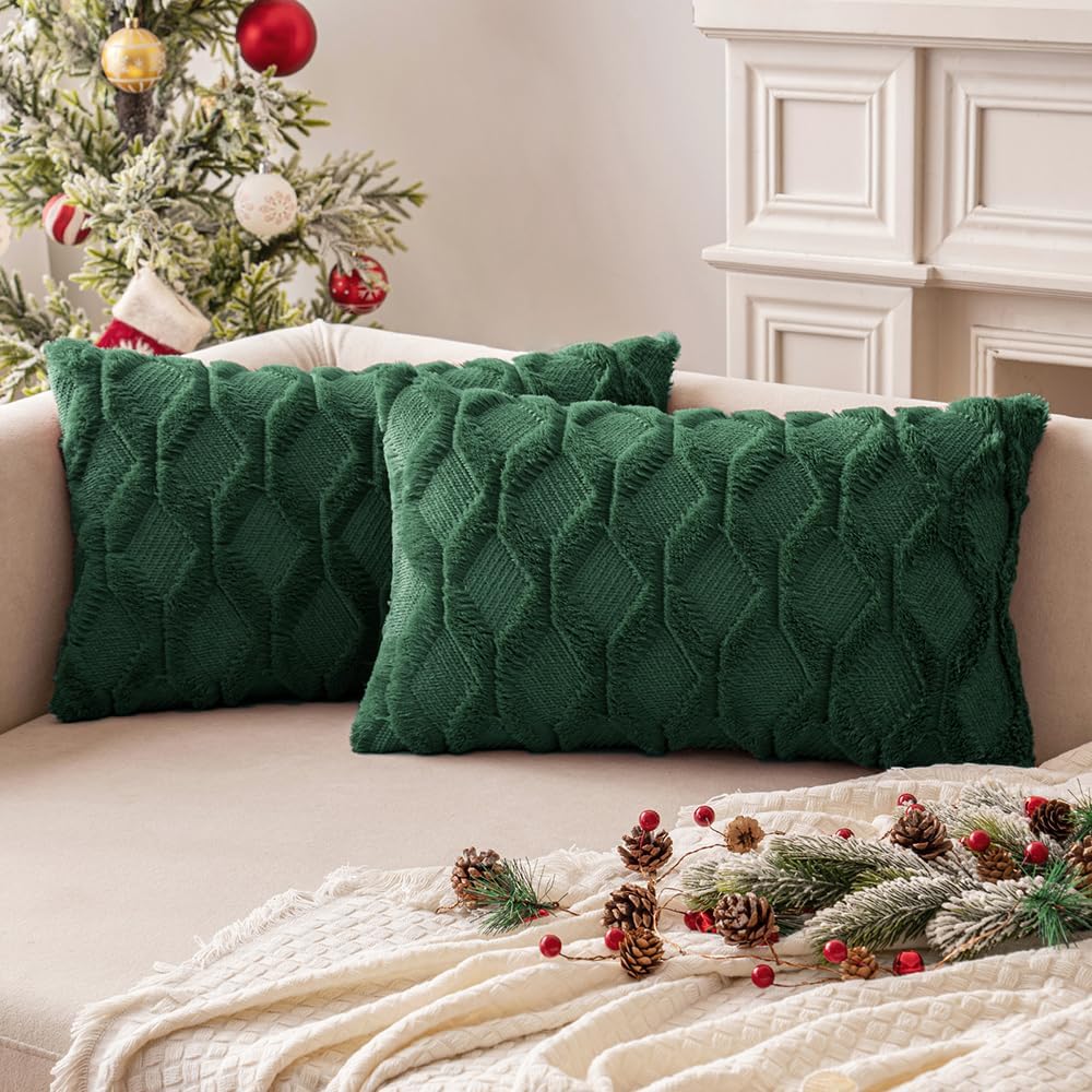 MIULEE Dark Green Throw Pillow Covers 12x20 Set of 2