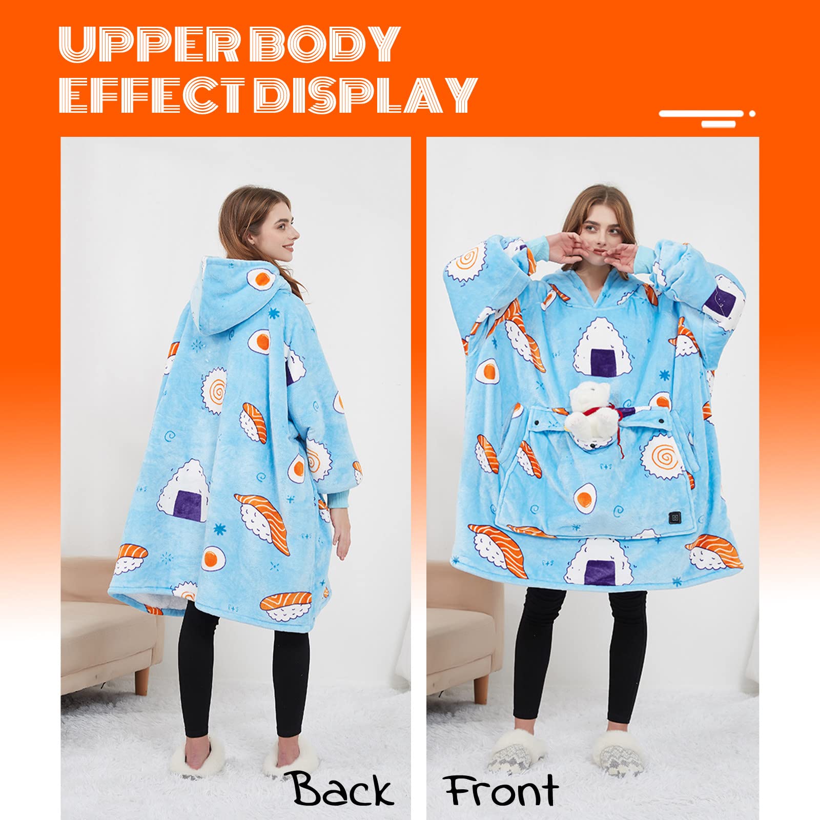 Felpa con Cappuccio Riscaldata per Donna Uomo, Coperta per Divano Riscaldata Elettrica USB con 3 Livelli di Riscaldamento, Felpa Scalda Corpo Lavabile per Guardare la TV/Giocare a Casa,LightBlue