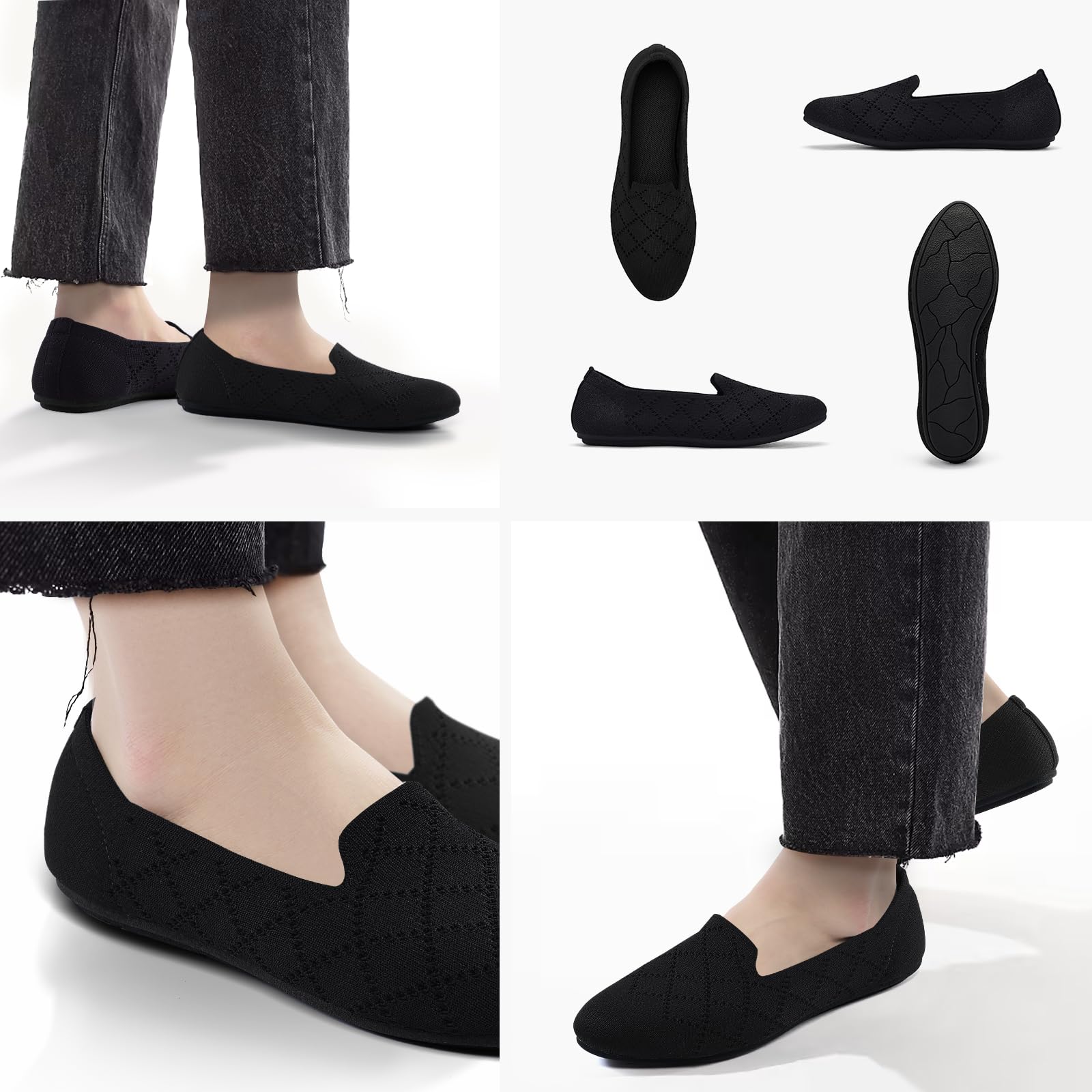 Puxowe Ballerines Femme Confortables - Chaussures Élégantes Slip-on en Tricot Ballerina Plate pour Femme 40 EU Noir