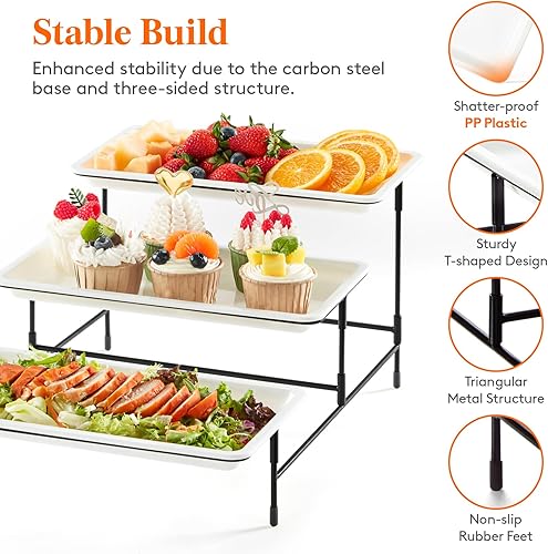 Miniatura 6 de Lifewit Bandeja de plástico de 3 niveles para suministros de fiesta, platos de 12 x 6.5 pulgadas para servir alimentos, bandejas reutilizables