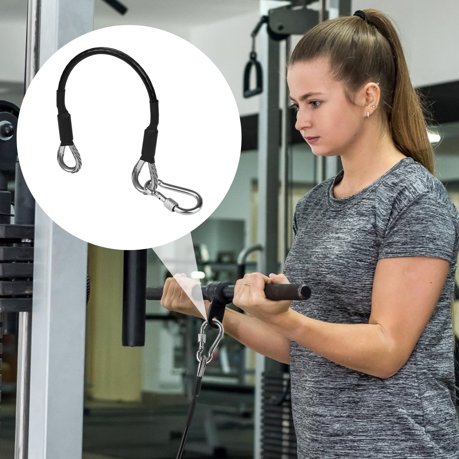 PEUTIER 2pz Cavi di Prolunga per Palestra con Moschettone, 26cm Accessori per Macchine da Fitness per Macchina per Trazioni LAT, Macchina per Estensione delle Gambe, Compatibile con Bowflex