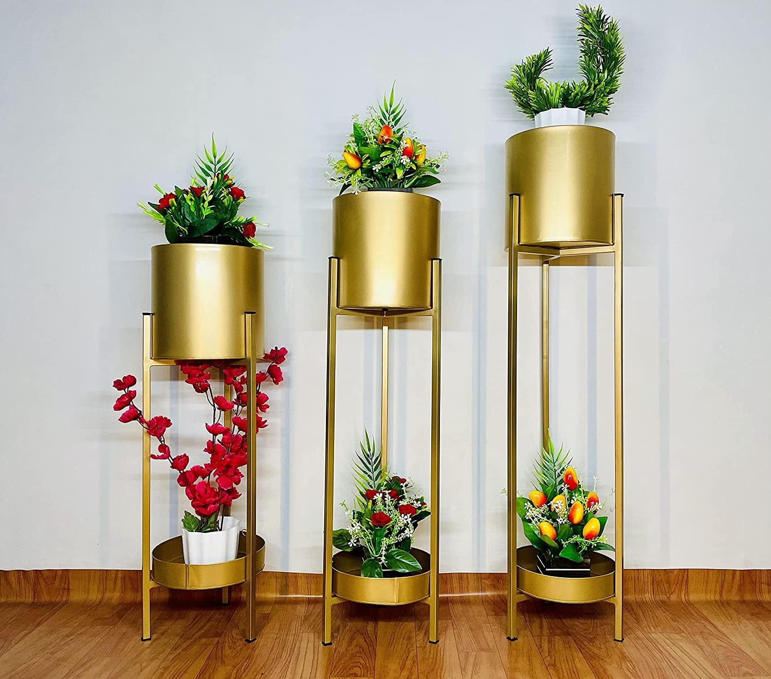 Metal Living Room Planter Set, 3 Planters, Gold Modern Metal Floor Flower Stands Planter for Living Room Bedroom Display Plant Stand Tall Indoor Plant Stand with Planter Pot. SIZE (25X22X20 Inches ) (B0D8WBHSNT) Amazon Price History, Amazon Price Tracker