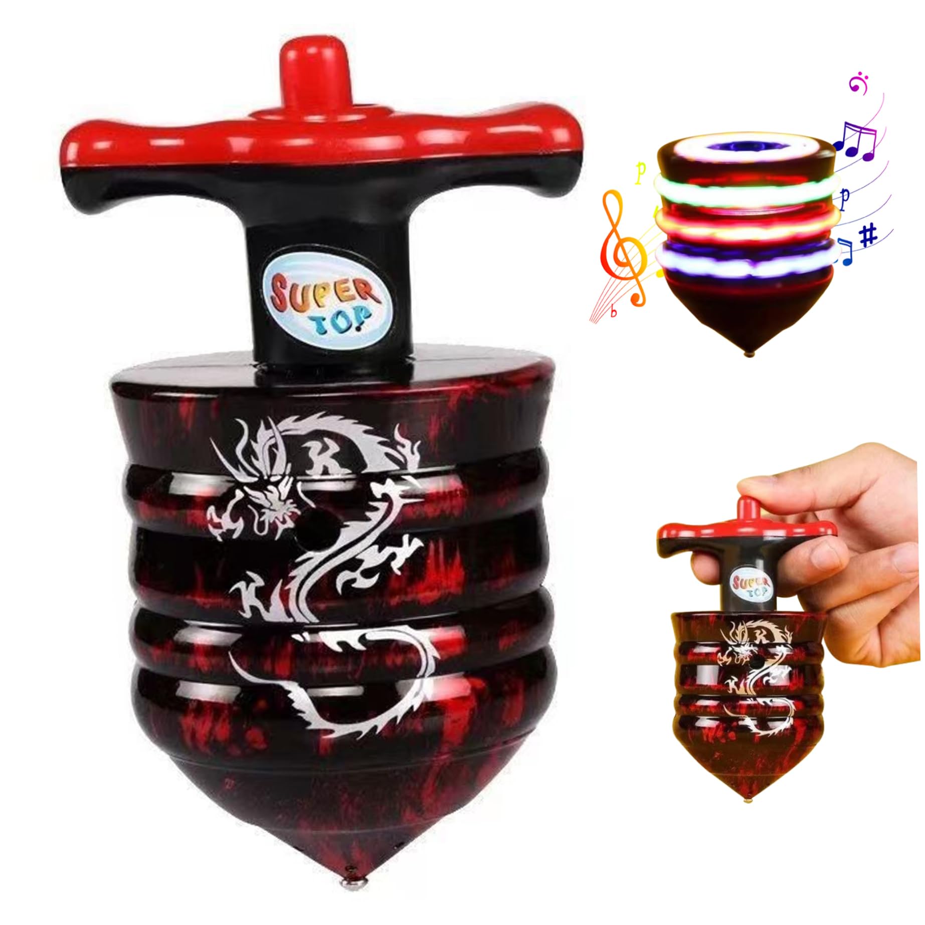 Trompo Giratorio Con Luces LED Y Música - Peonza Interactiva Con Efectos Brillantes - Juguete De ABS Ecológico De 7x8x8 Cm - Regalo Para Niños Y Niñas (Color Aleatorio)