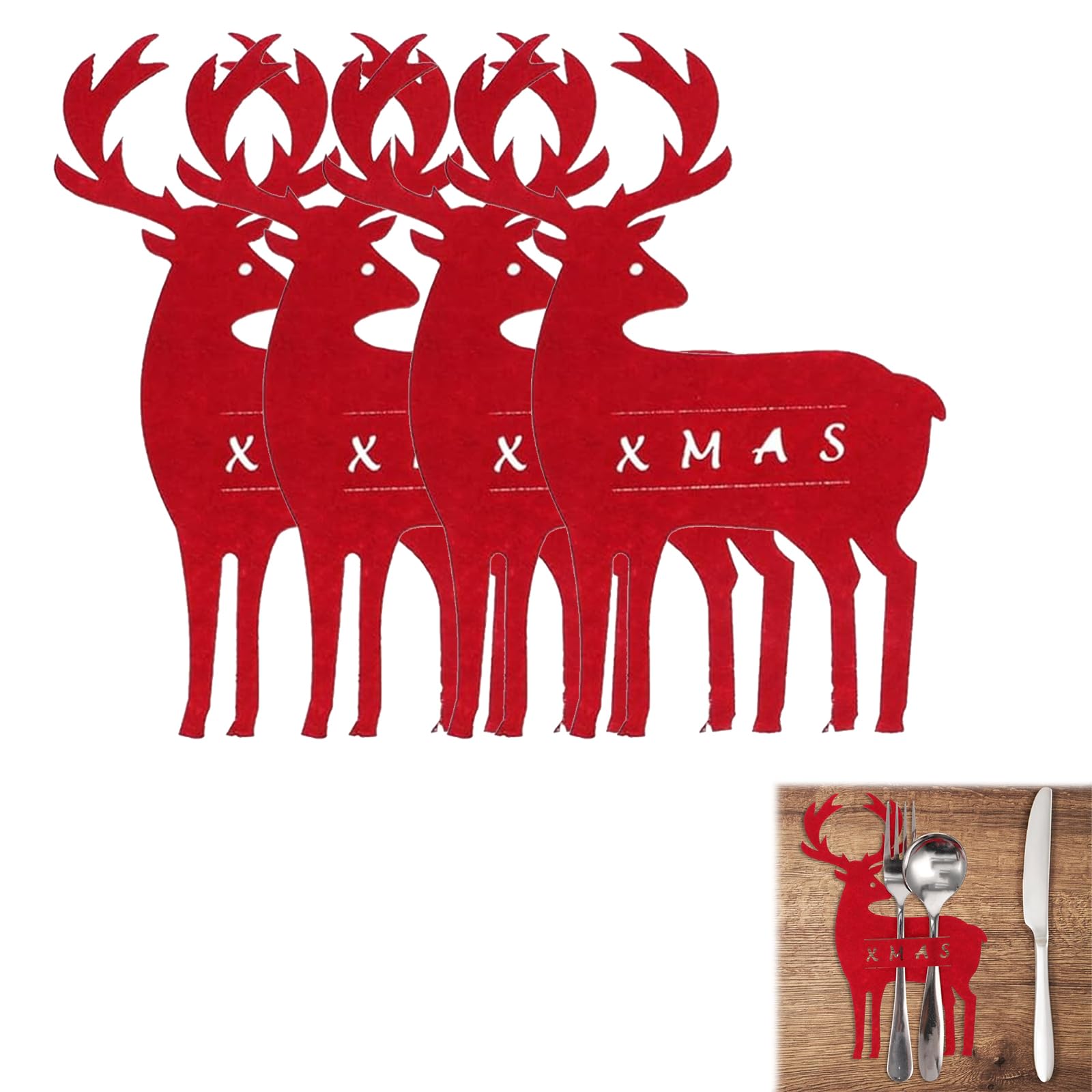 CZNBZIU 4 Piezas Porta Cubiertos Navidad, Decoracion Mesa Navidad, Adornos Navideños Para La Casa, Decoración Navidad Hogar Bolsa Fieltro De Cubiertos Cuchillo Tenedores Cuchara