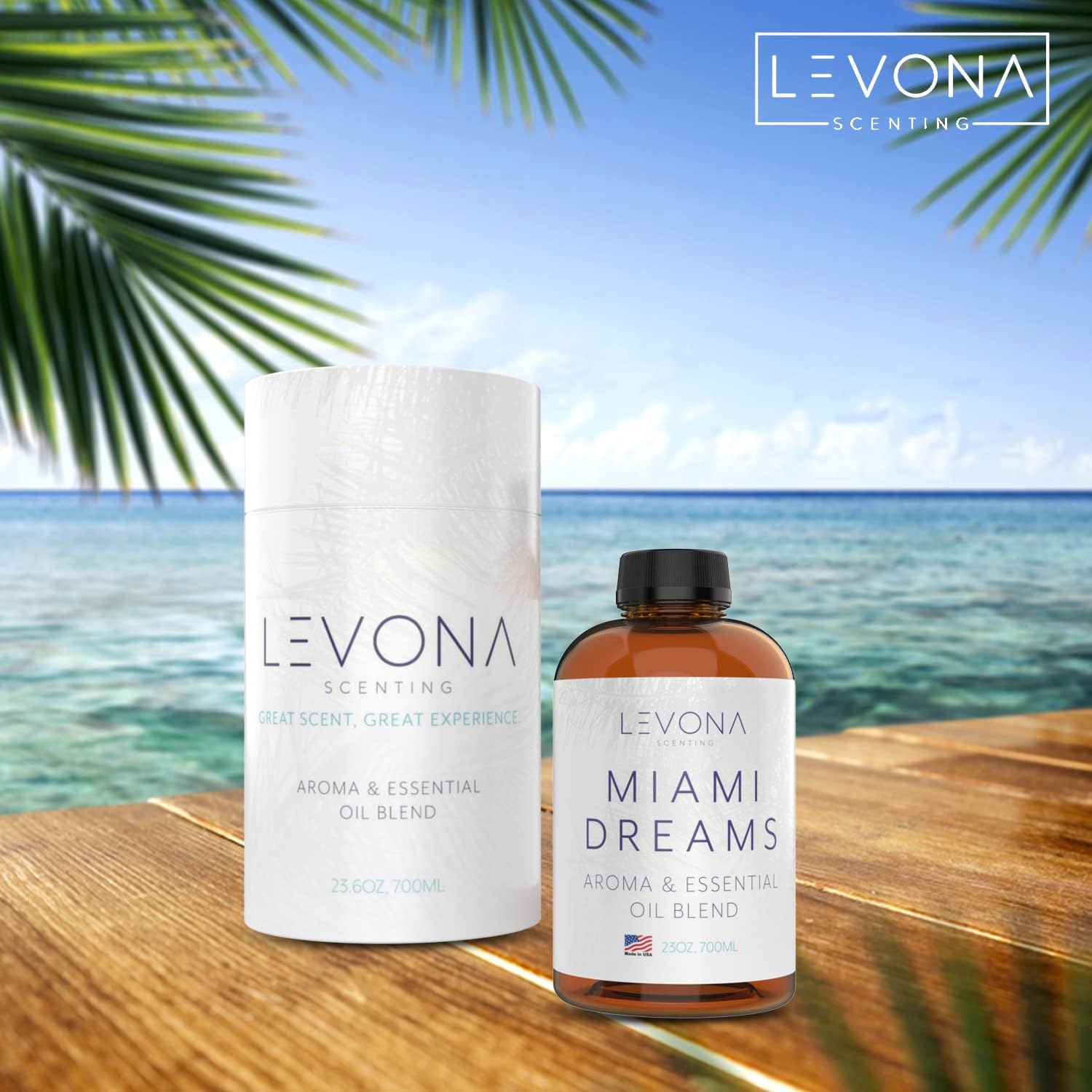 Levona Scent Essential Oils for Diffusers for Home: Miami Dreams Hotel & Home Luxury Scents Fragrance Oil - Aroma Oil with Notes of Bergamot Oil & Pine Essential Oil -700 Ml Scented Oils for Diffuser