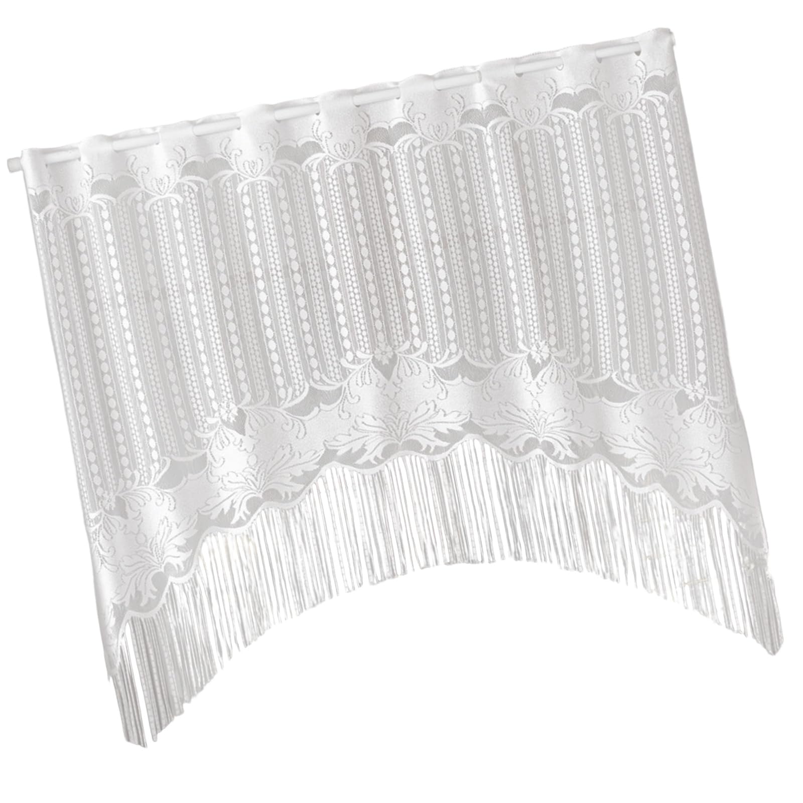Carotoe 300X160cm Filtering White Long Fringe Curtain Semi Sheer Lace Valance For Privacy Natural Light Control In Kitchen Bathroom Privacy Curtain