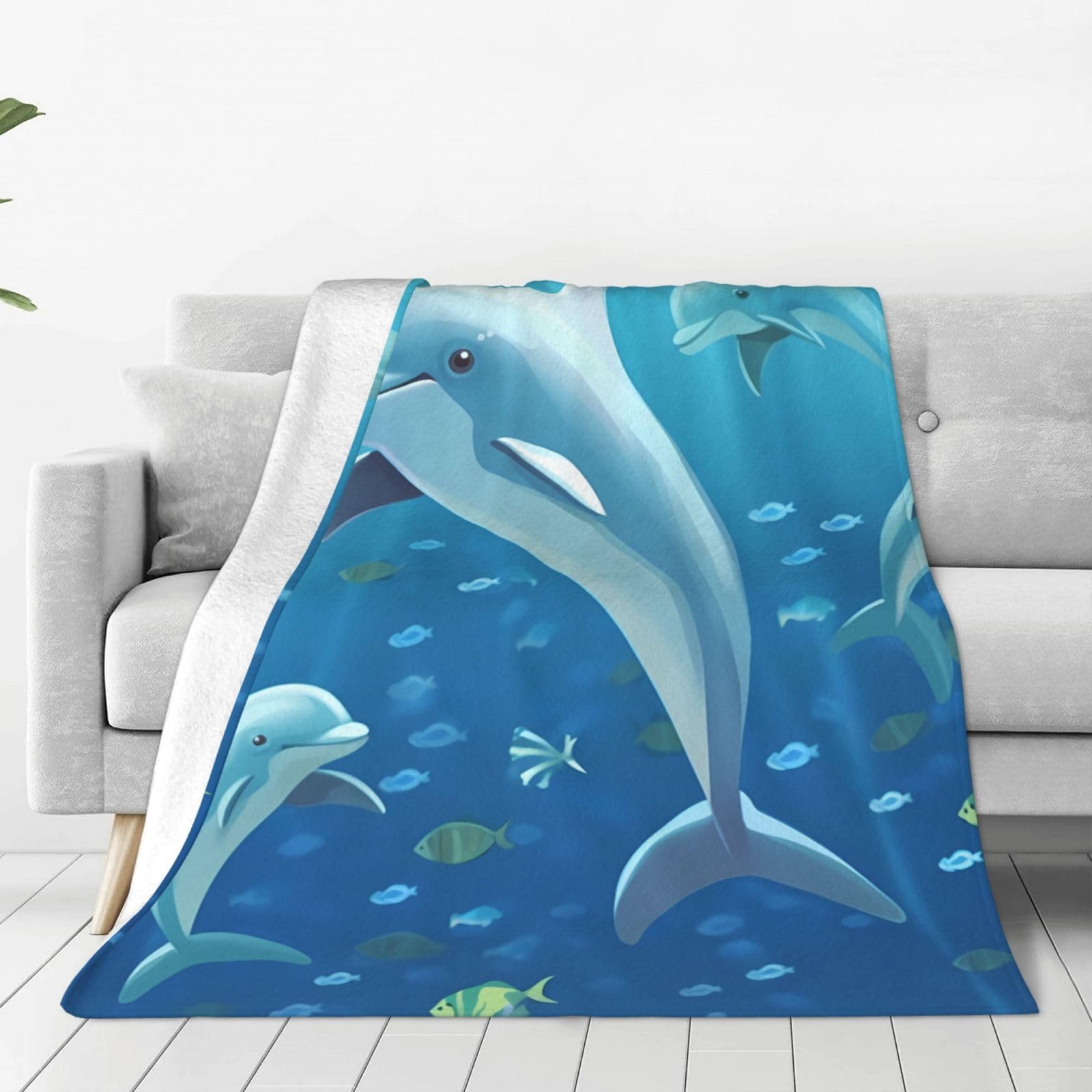KLOPH Dolphin Throw Blanket 40"x30" Flannel Fluffy Warm Blanket for Couch, Reversible Plush Blankets for Bed, Comfy Fuzzy Blanket for Sofa, Plush Lightweight-Blankets for All Season