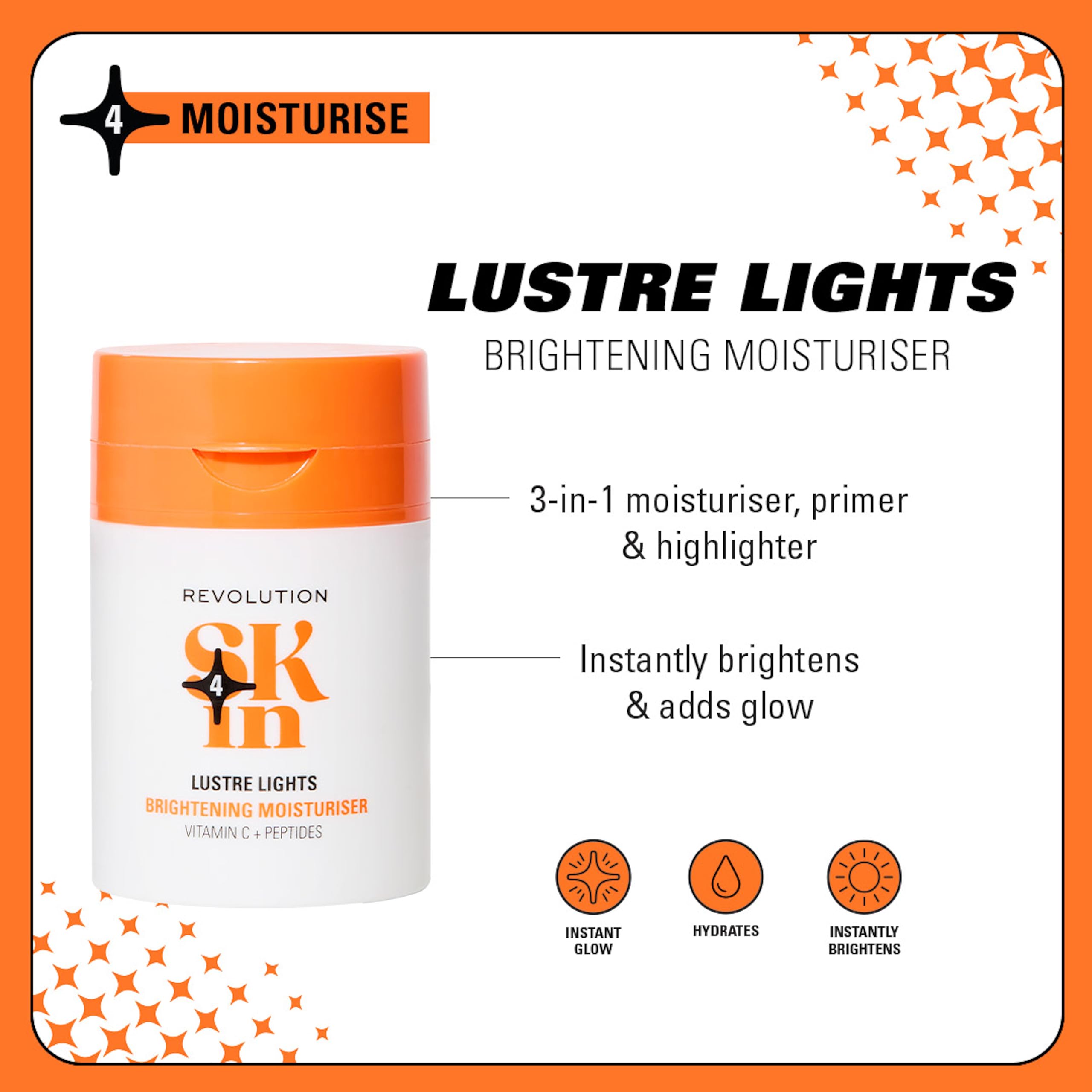 Revolution Skin, Lustre Lights Vitamin C & Peptides Brightening Moisturiser, 3-in-1 Illuminating Face Cream & Primer - Image 2