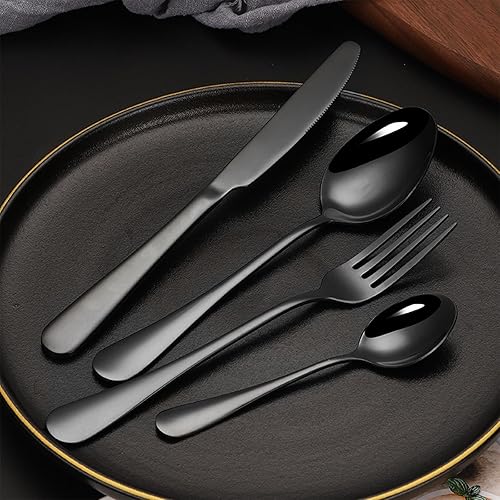 Miniatura 9 de Juego de cubiertos, juego de cubiertos dorados de 24 piezas con soporte, juego de utensilios de acero inoxidable colgantes para 6, juego de vajilla