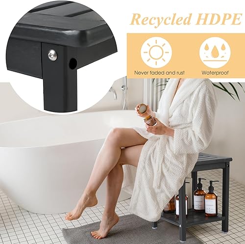 Miniatura 4 de Apolimi Banco de ducha HDPE, taburete de ducha con estante de almacenamiento, taburete de spa de 2 niveles para ducha interior, asiento de ducha