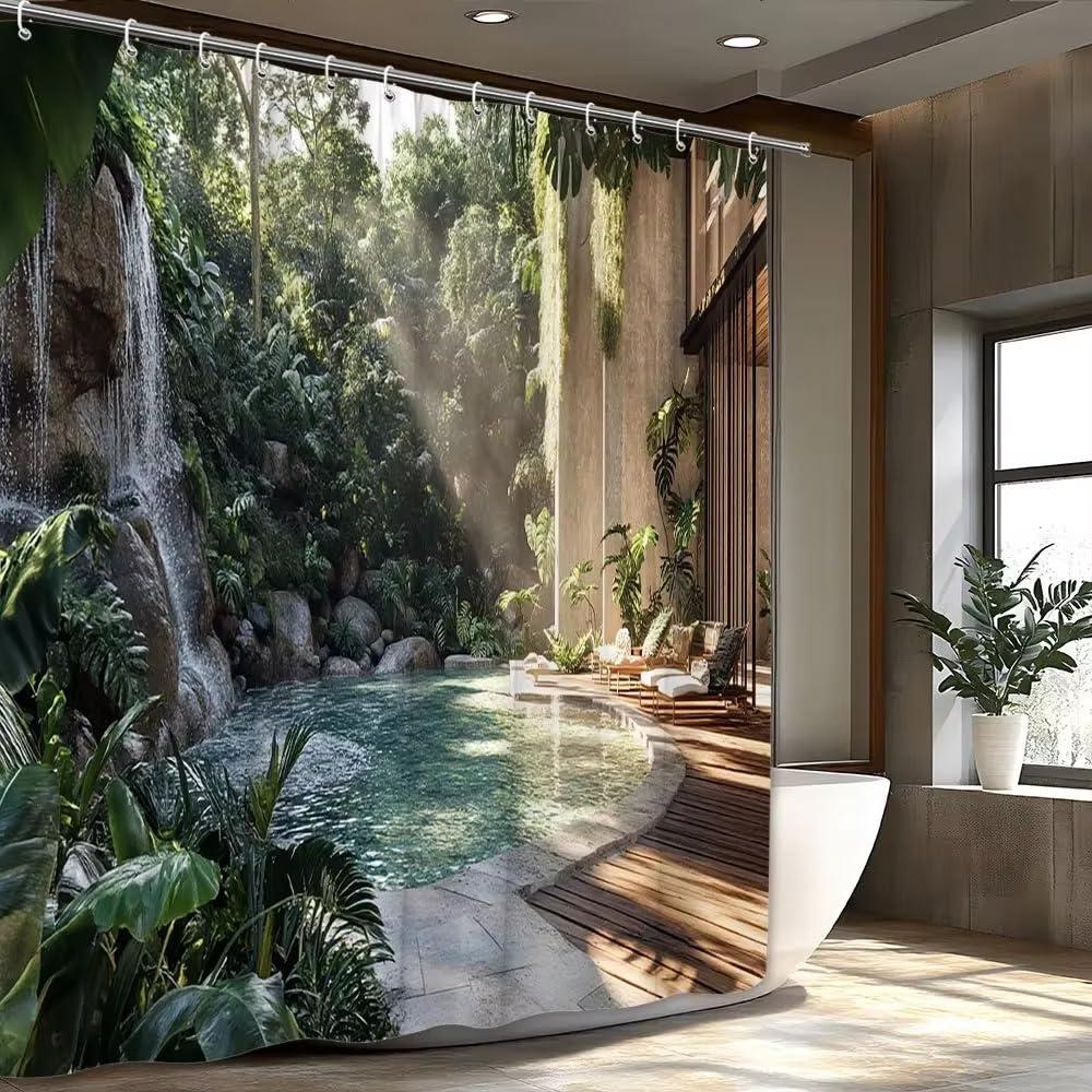 Rideau de douche tropical 170 x 170 cm anti-éclaboussures