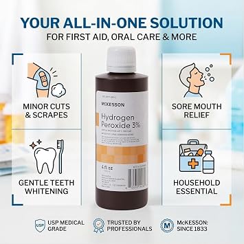 McKesson Hydrogen Peroxide 3%, 4 oz [Pack of 1] Topical Solution USP, First Aid Antiseptic, Oral Debriding Agent
