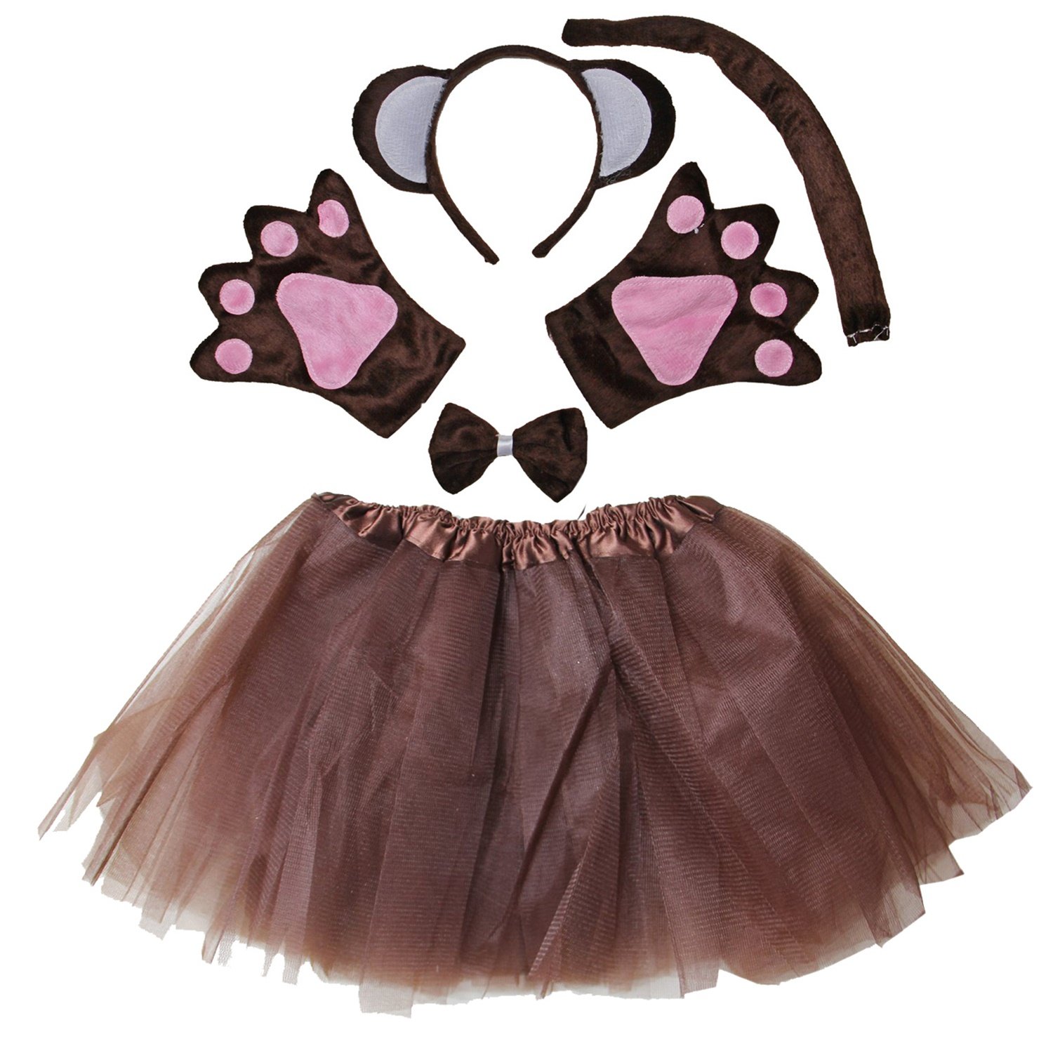 Kirei Sui Kids Monkey Ears Headband Tail & Tutu Girls Costume for Halloween Dress Up Accessories